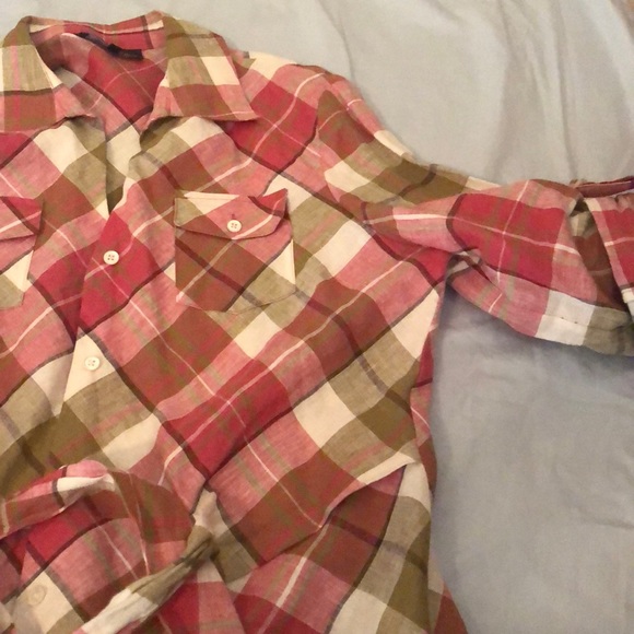 JONES NY Plaid Linen Split Neck Tie-Front Top [D9] - Picture 3 of 5